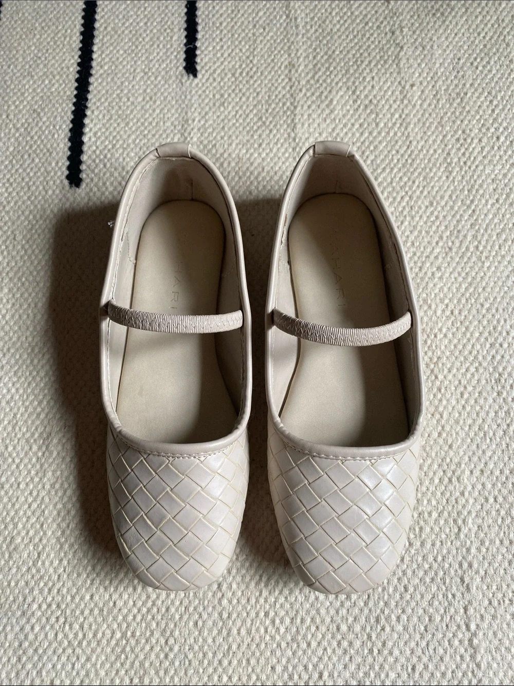 Tahari Kids Cream Mary Jane Woven Flats with Square Toe